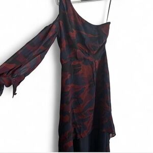 Joie One-Shoulder Red and Black Camouflage-Print Dress